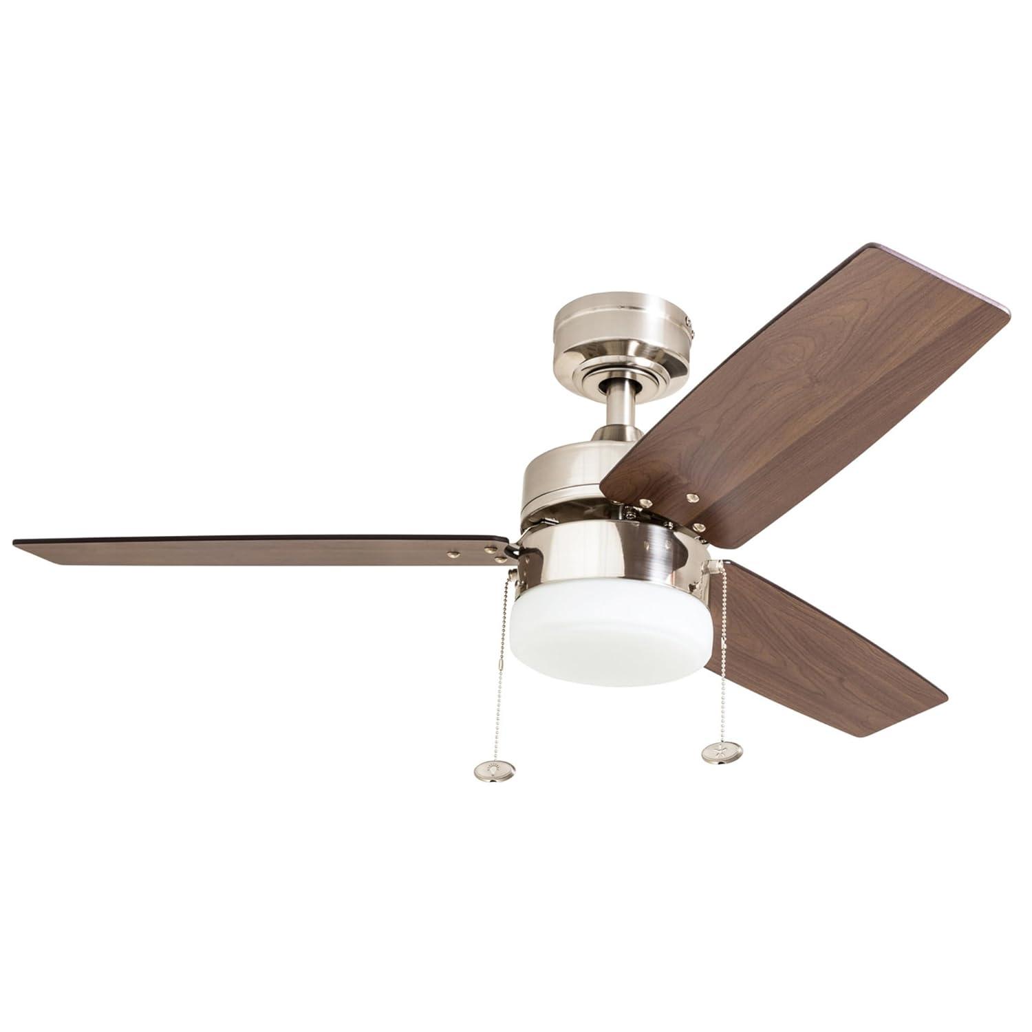 Prominence Home Reston 42-in Brushed Nickel with Burnt Oak/Chocolate Maple Blades Ceiling Fan With Light ( 3 -Blade )
