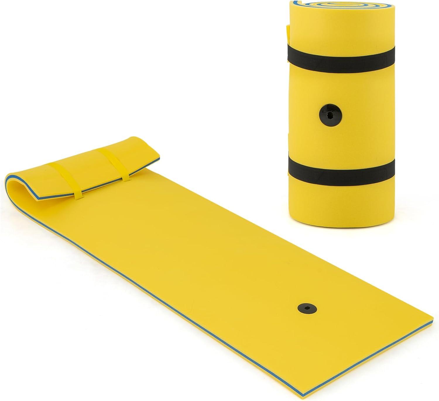 Costway 3-Layer Tear-Resistant Foam Floating Pad Island Water Sports Relaxing Yellow