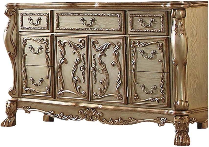 Dresden Gold Patina and Bone 7-Drawer Dresser with Mirror