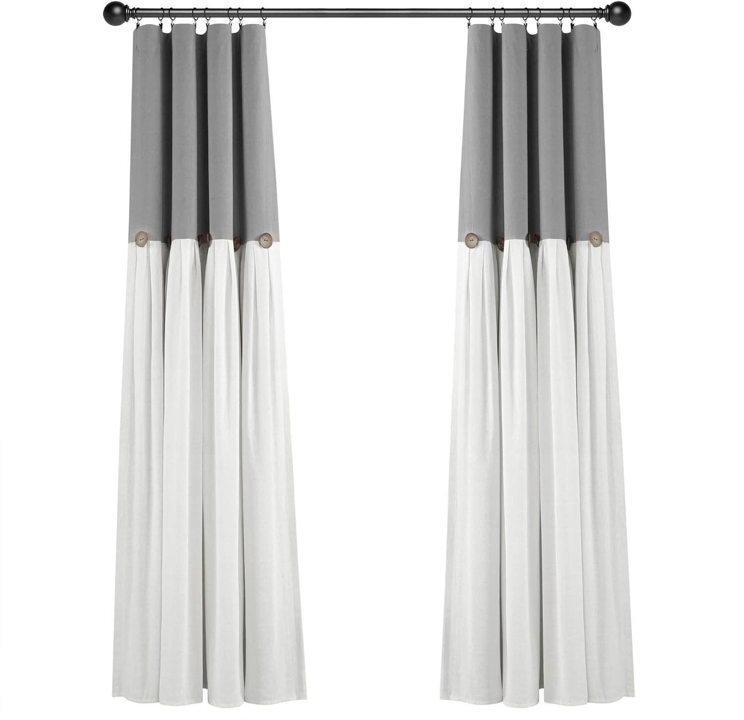 Lush Decor Linen Button 100% Blackout Window Curtain Panel, Single, 40" W x 84" L, Dark Gray & White - Blackout Curtains - Rustic Decor - Country Farmhouse Curtains For Bedroom