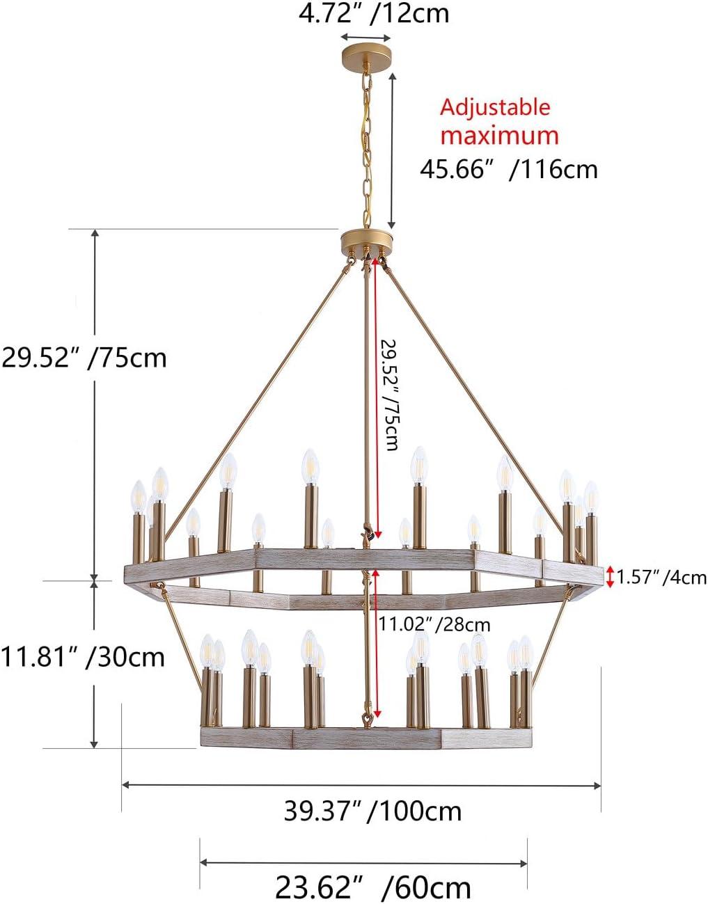 Brushed Gold 28-Light Candle Style 2-Tier Wagon Wheel Chandelier