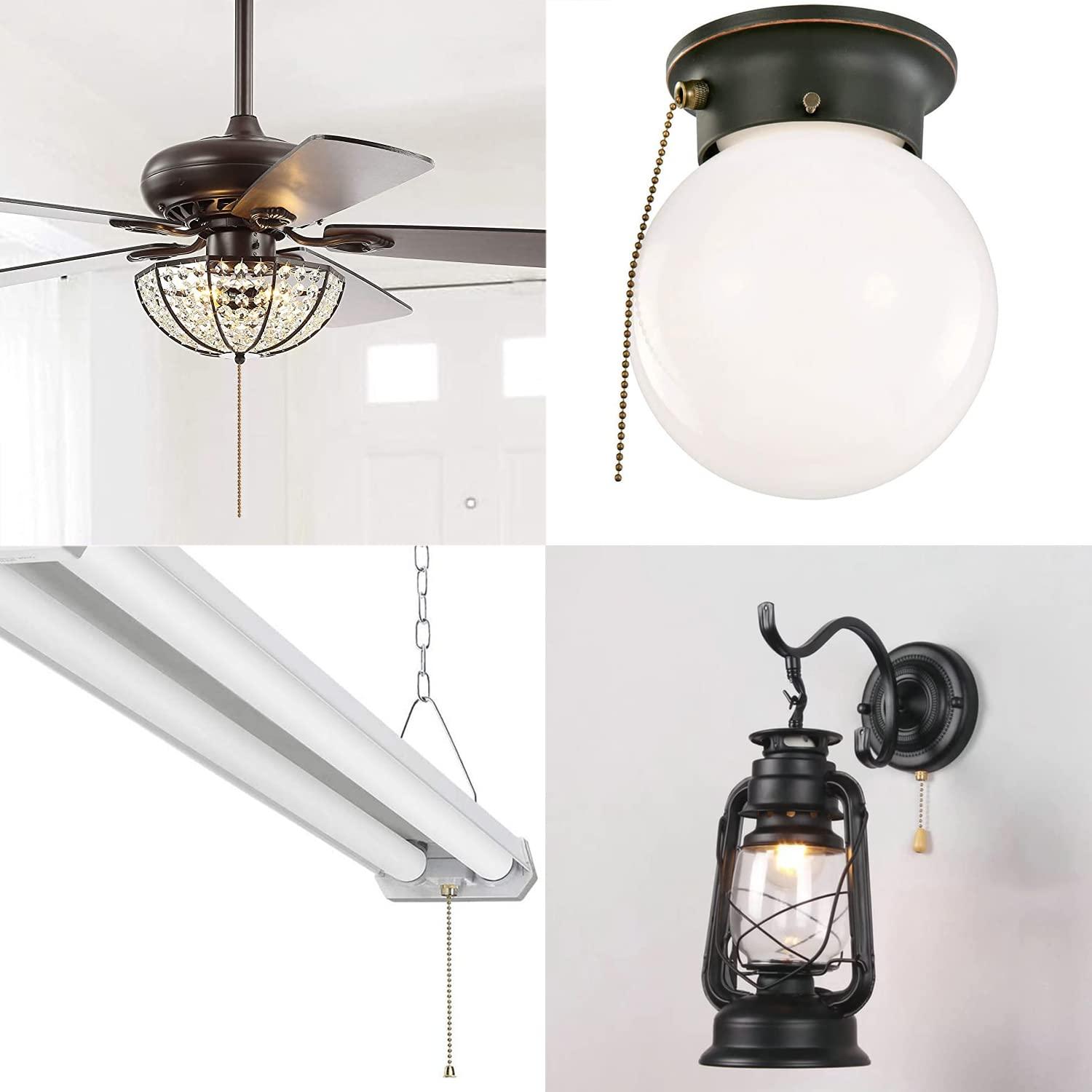 Ceiling Fan Light Switch ZE-109m Metal Pull Chain Switch,Two Wire Fan Switch For Ceiling Fan Light Fixture Replacement Parts-Nickel