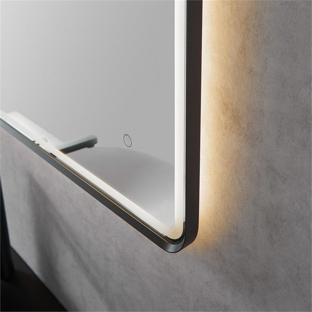 Viaggi Rectangle 48" Framed in Matt Black Modern Bathroom/Vanity LED Lighted Wall Mirror