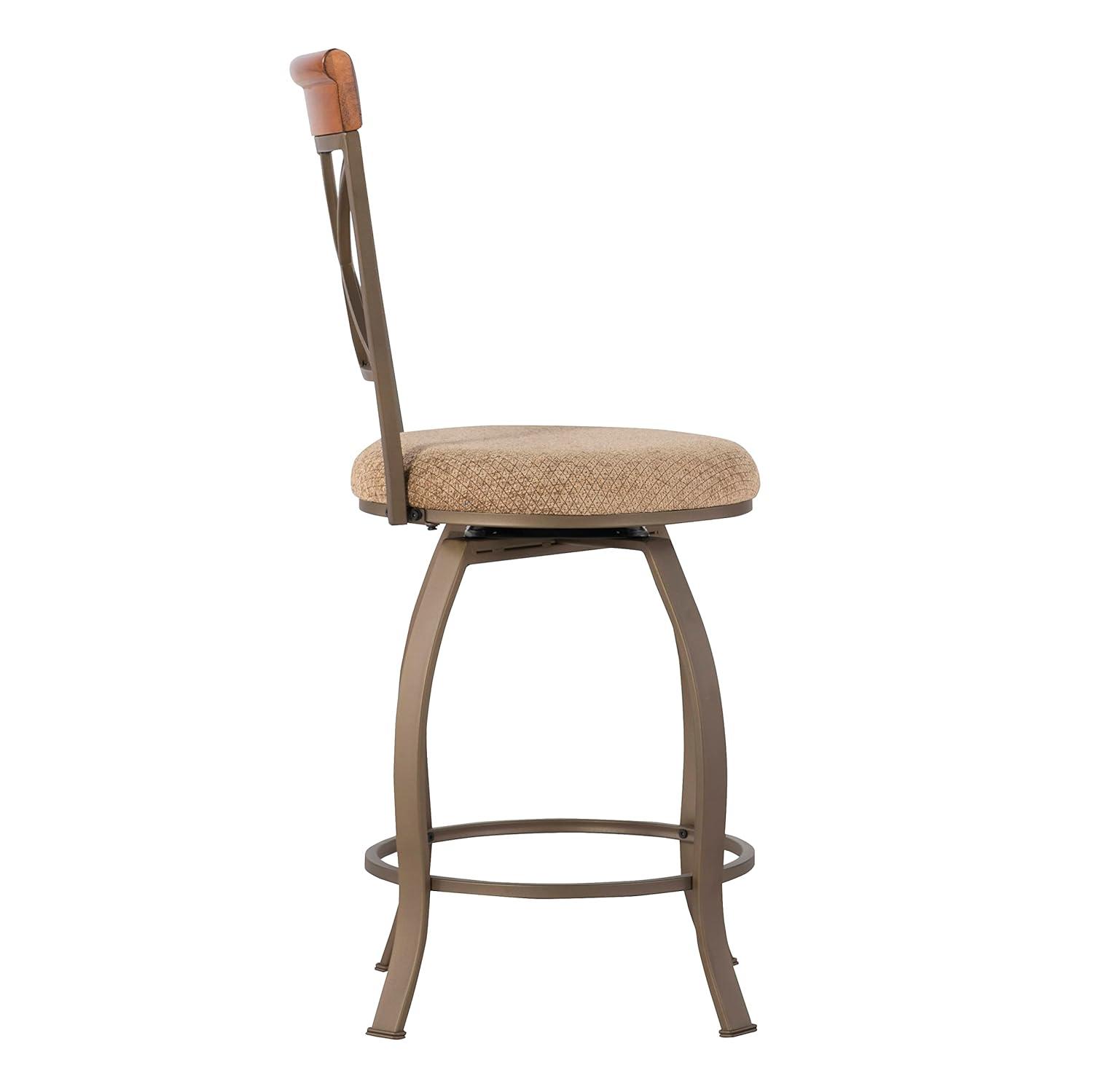 Linon Hamilton Metal Swivel Counter Stool Padded Beige Seat in Matte Pewter