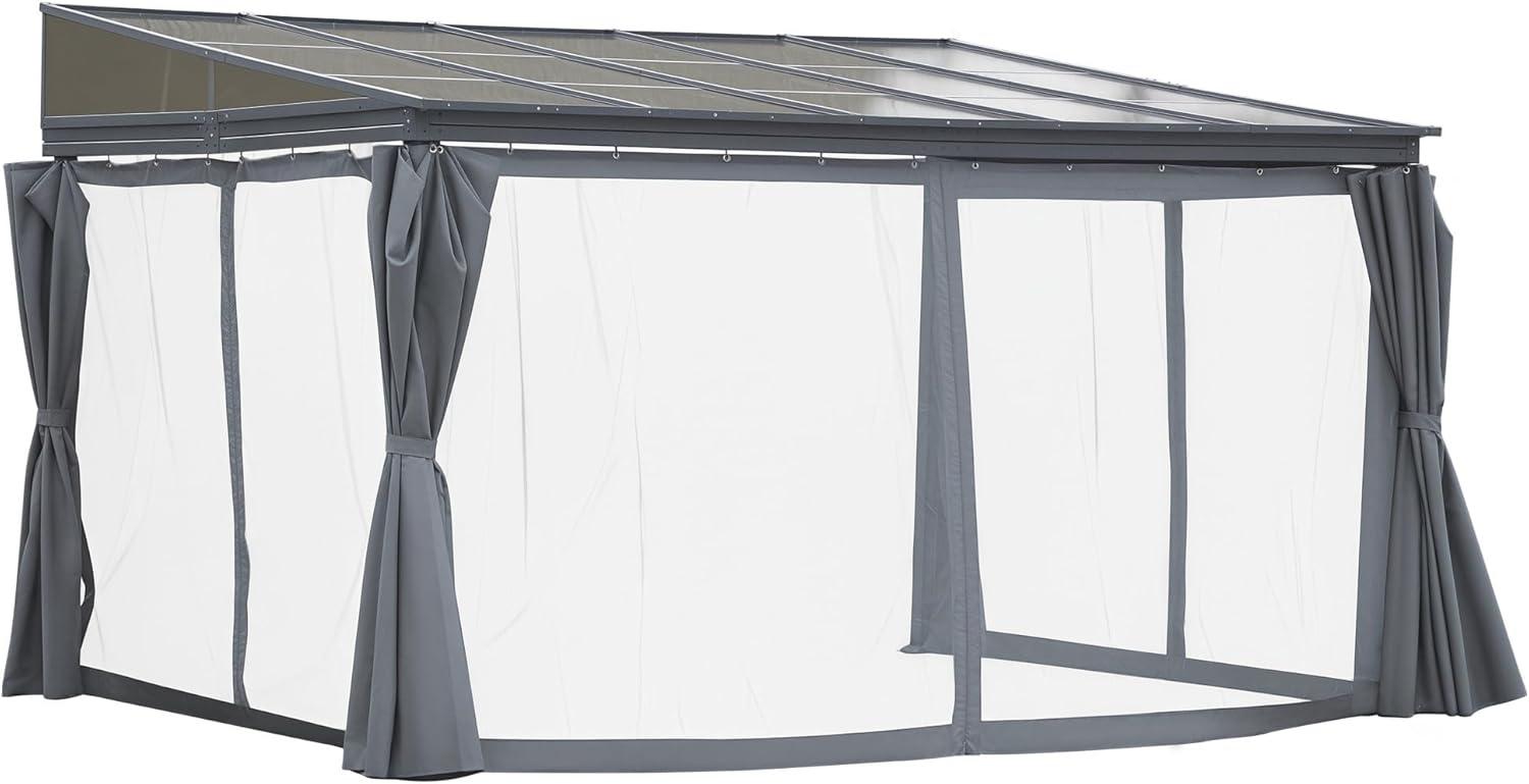 Outsunny 10' x 13' Outdoor Patio Gazebo with Sloping Polycarbonate Roof, Durable Aluminum Frame, & Netting Curtain