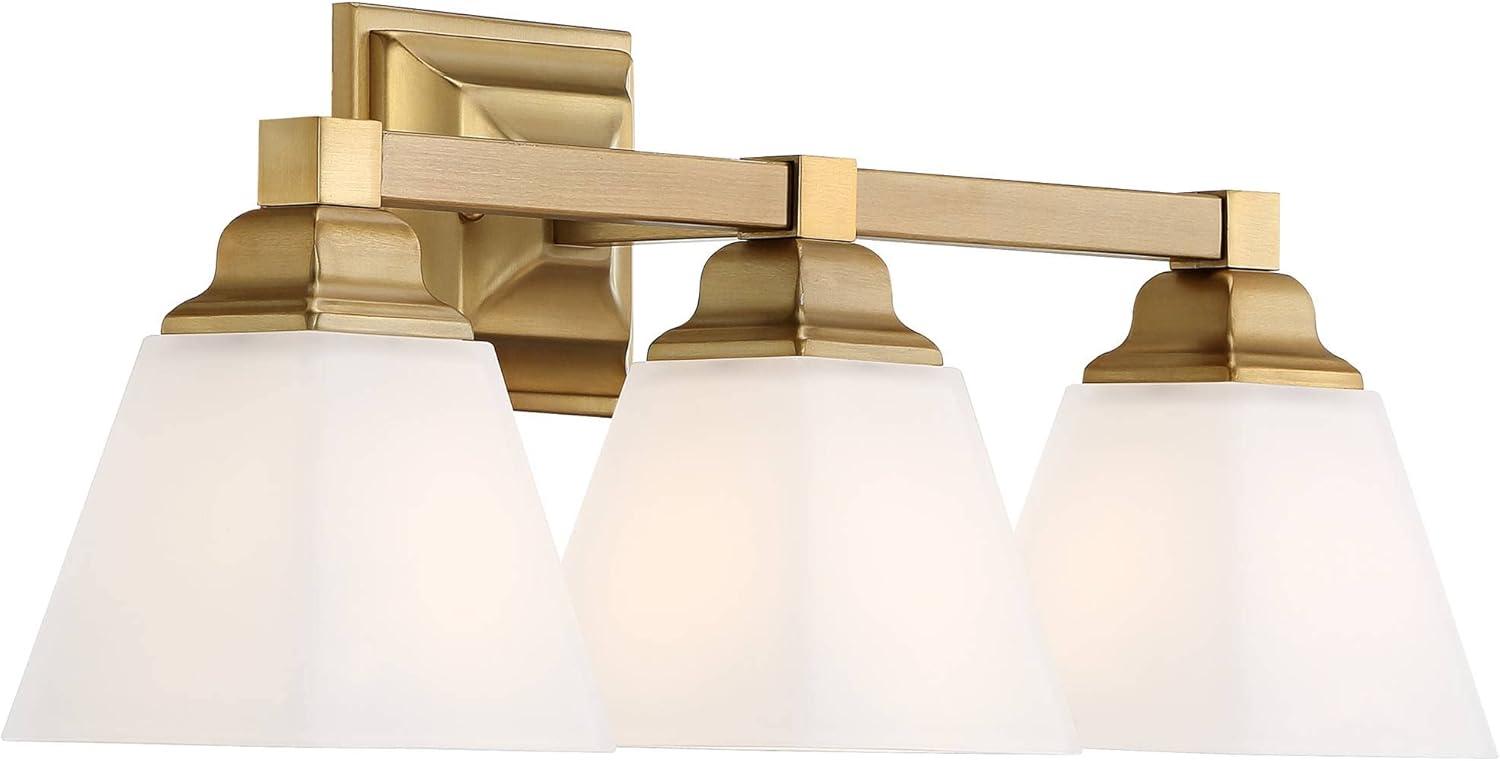 Warm Brass 3-Light Vanity Fixture with Milk Glass Shades