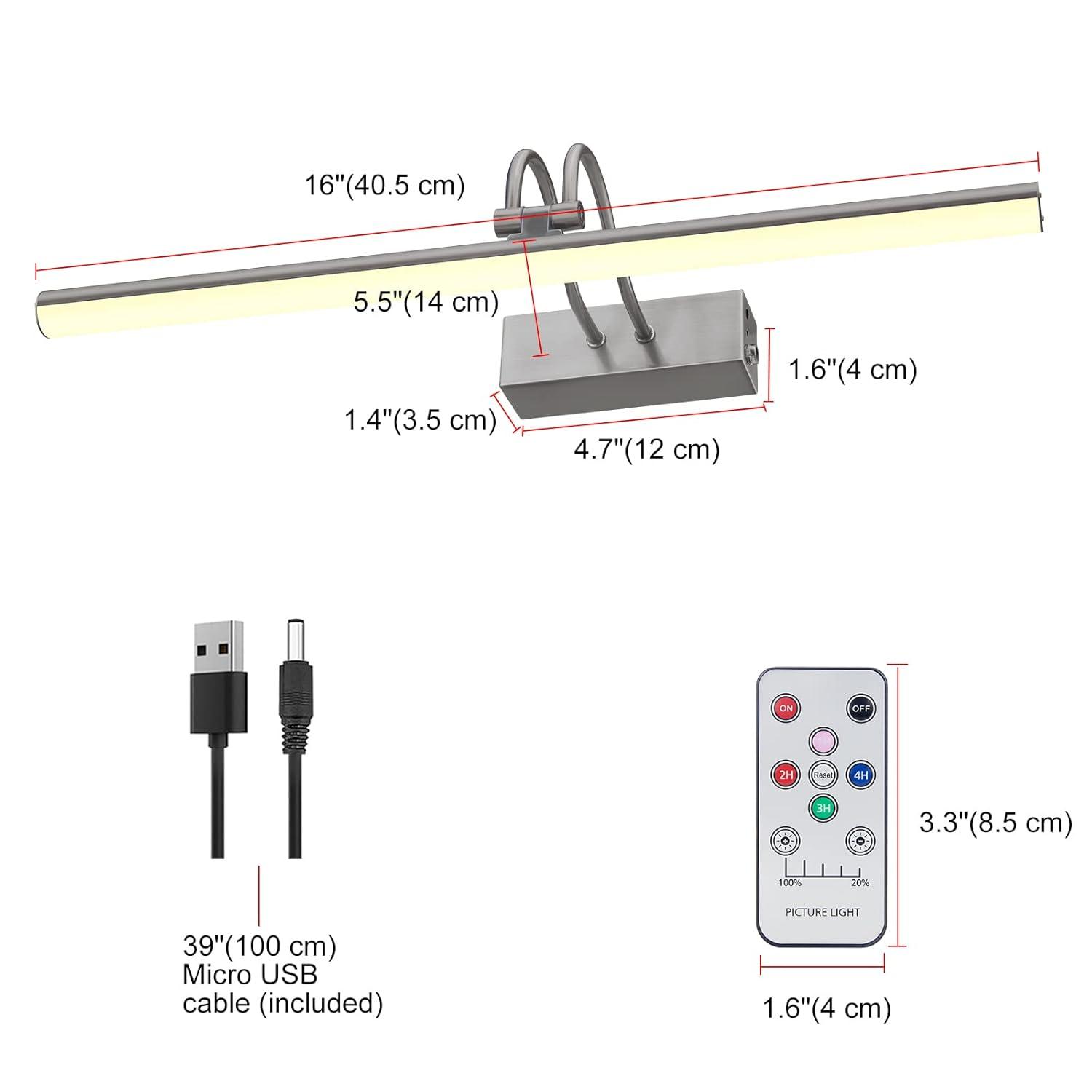Picture Light,  Battery Operated Picture Lights For Paintings,Metal Remote Control Display Art Light With Timer And Dimmable For Wall Painting,Frame, Portrait, Dartboard-Brass