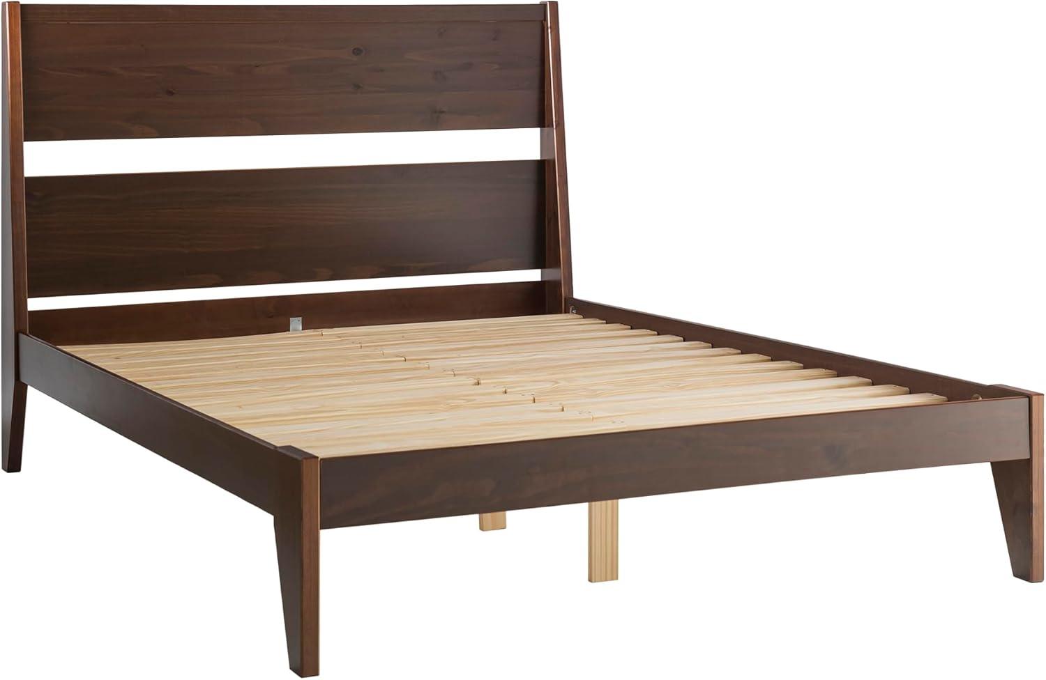 Malyn Mid-Century Walnut Queen Platform Bed with Tapered Legs