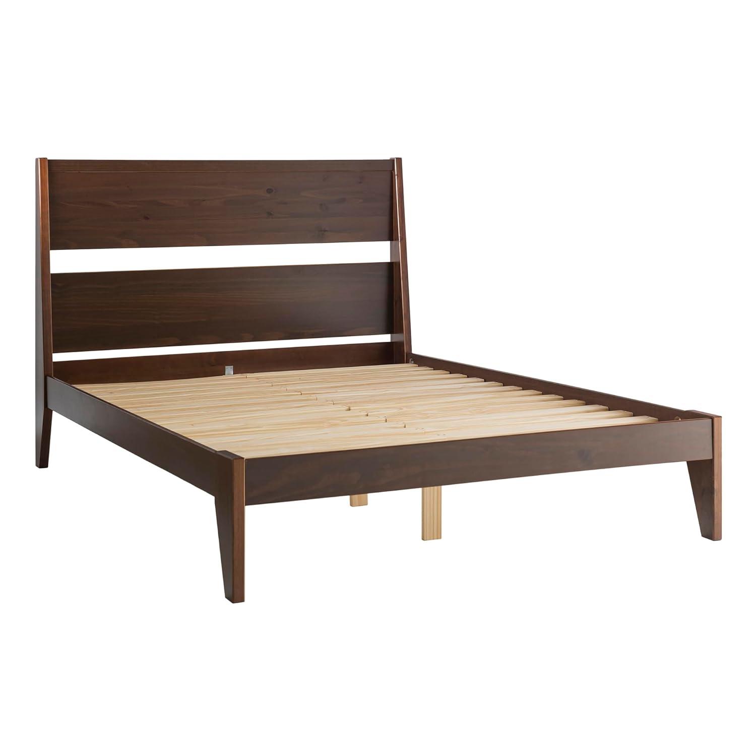 Queen Solid Wood Modern Platform Bed - Walnut