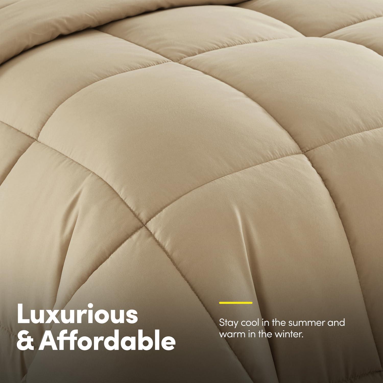 Sweet Home Collection 5 Piece Comforter Set Bag Solid Color All Season Soft Down Alternative Blanket & Luxurious Microfiber Bed Sheets, Twin, Taupe