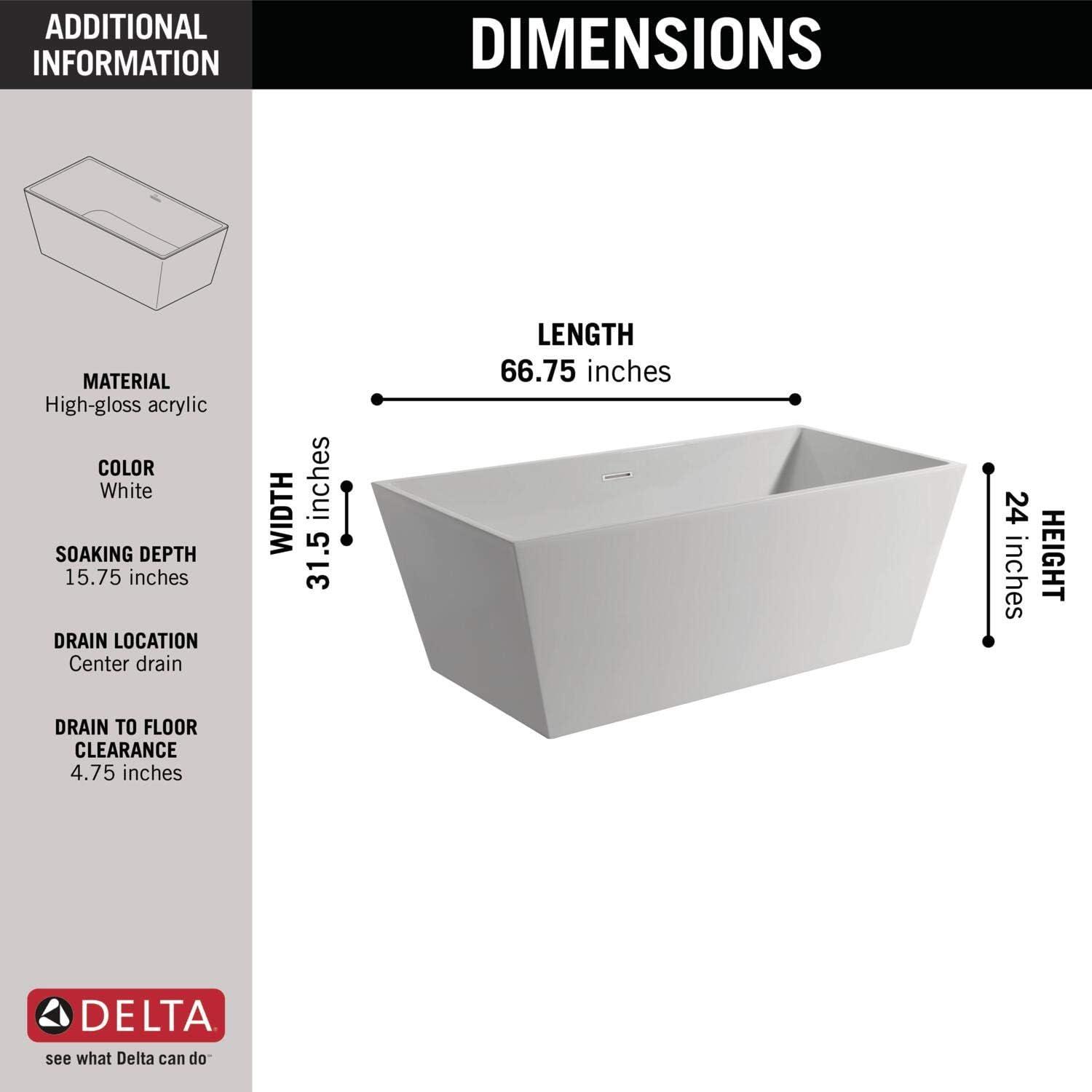 White Acrylic Rectangular Freestanding Soaking Bathtub