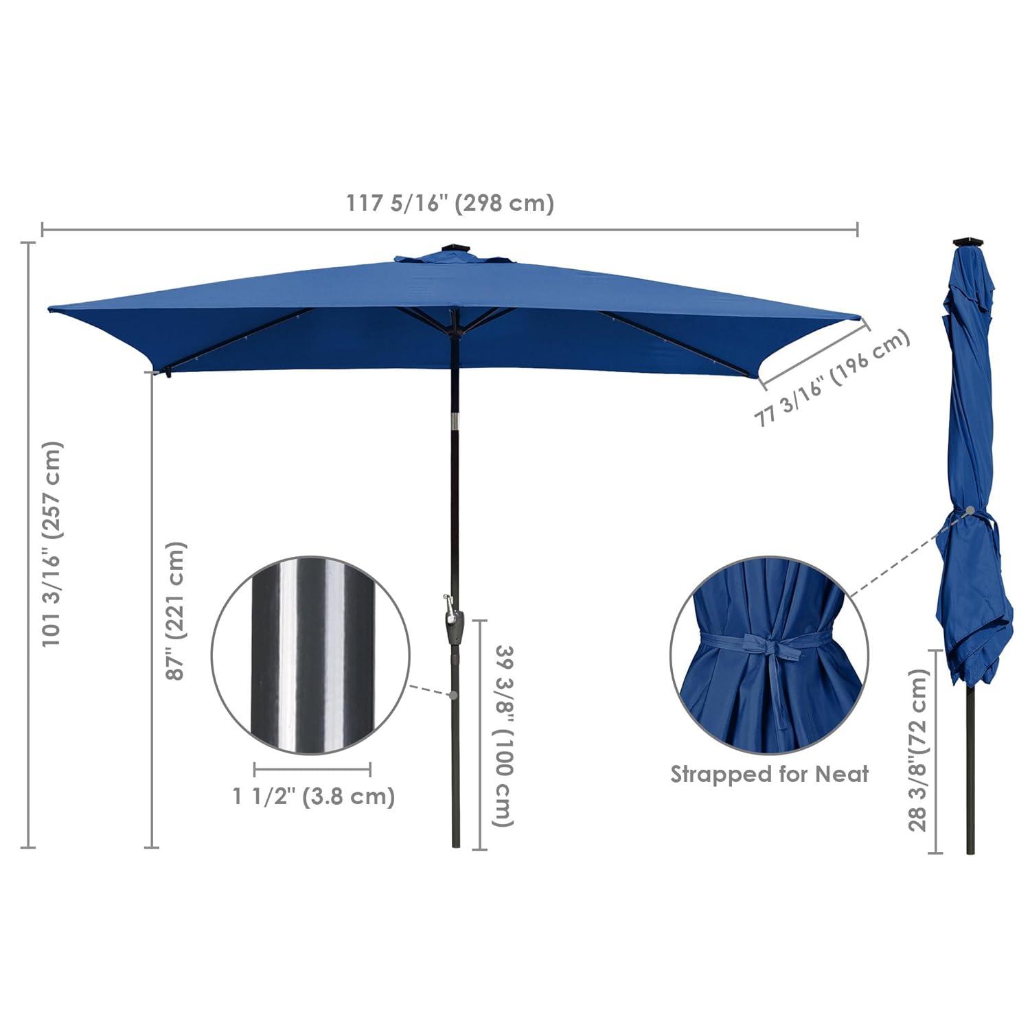 Navy 9ft Solar LED Patio Umbrella with Crank and Tilt