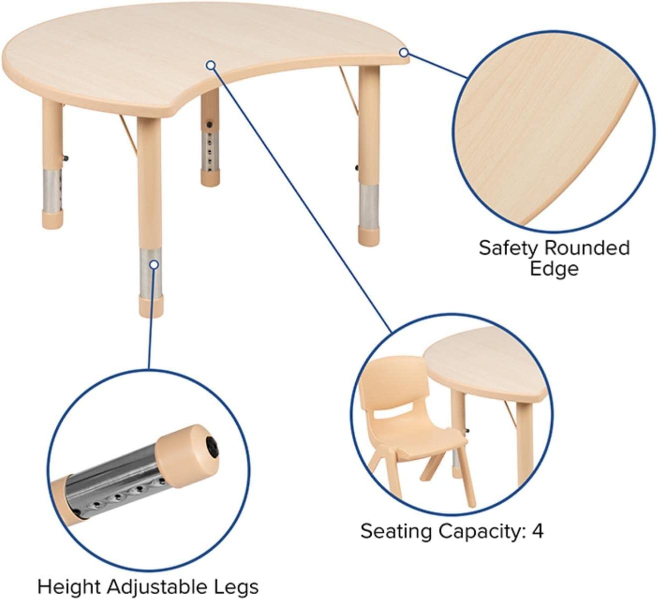 Goddard 25.125"W x 35.5"L Crescent Plastic Adjustable Activity Table-Seats 4