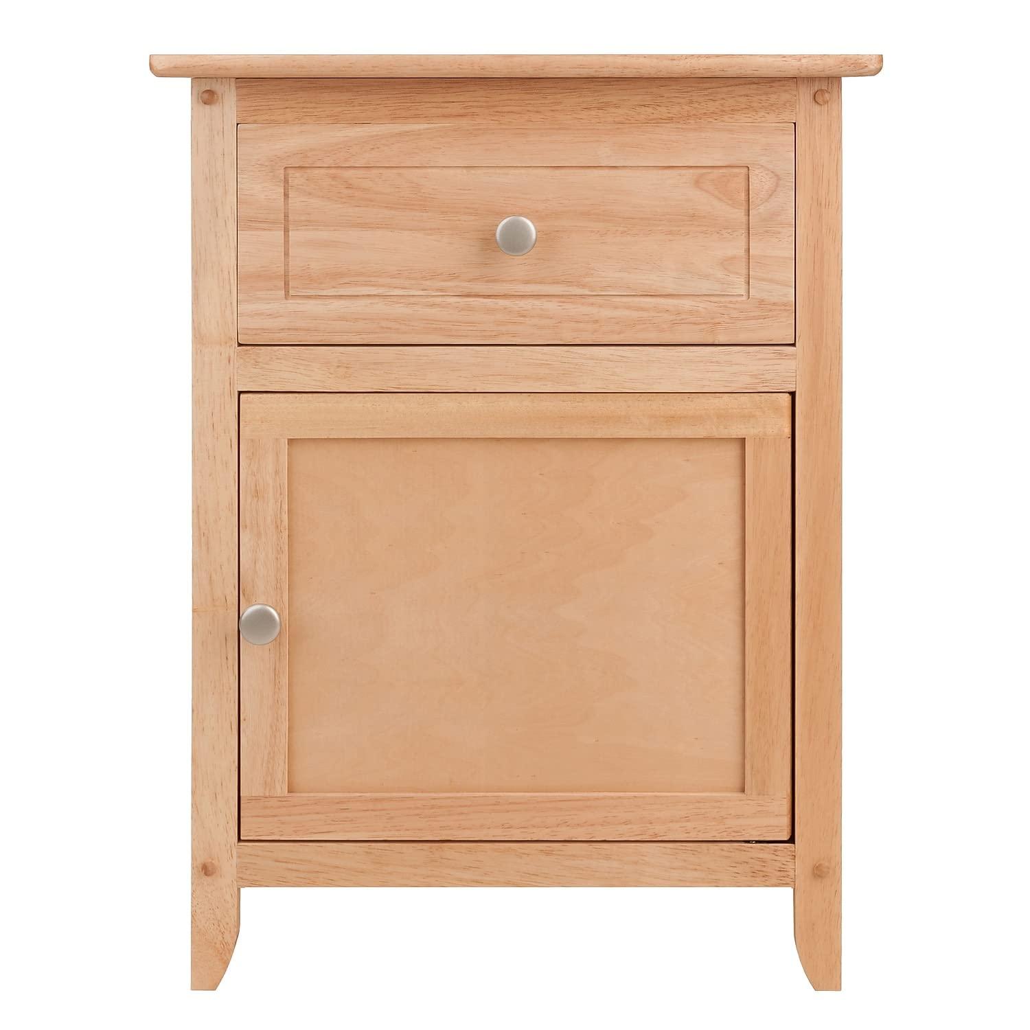 Winsome Eugene Nightstand Natural: Wood Composite Bedside Table with Cabinet Door & Drawer