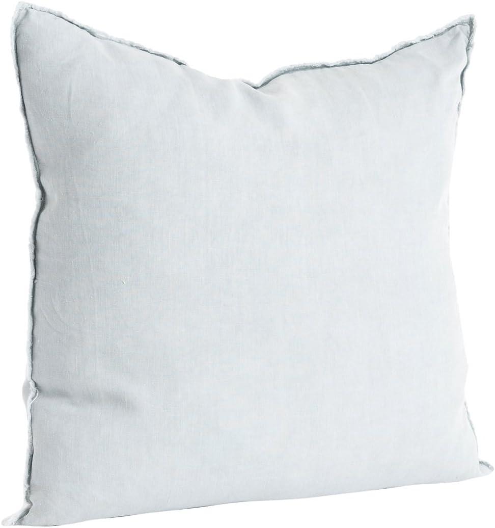 Modern Fringed Linen Down-Filled Throw Pillow in Blue & Gray