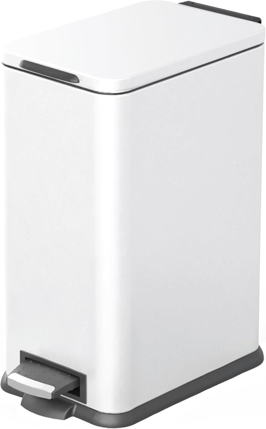 Home Zone Living 4.4 Gallon Slim Kitchen Step On Trash Can, Stainless Steel White