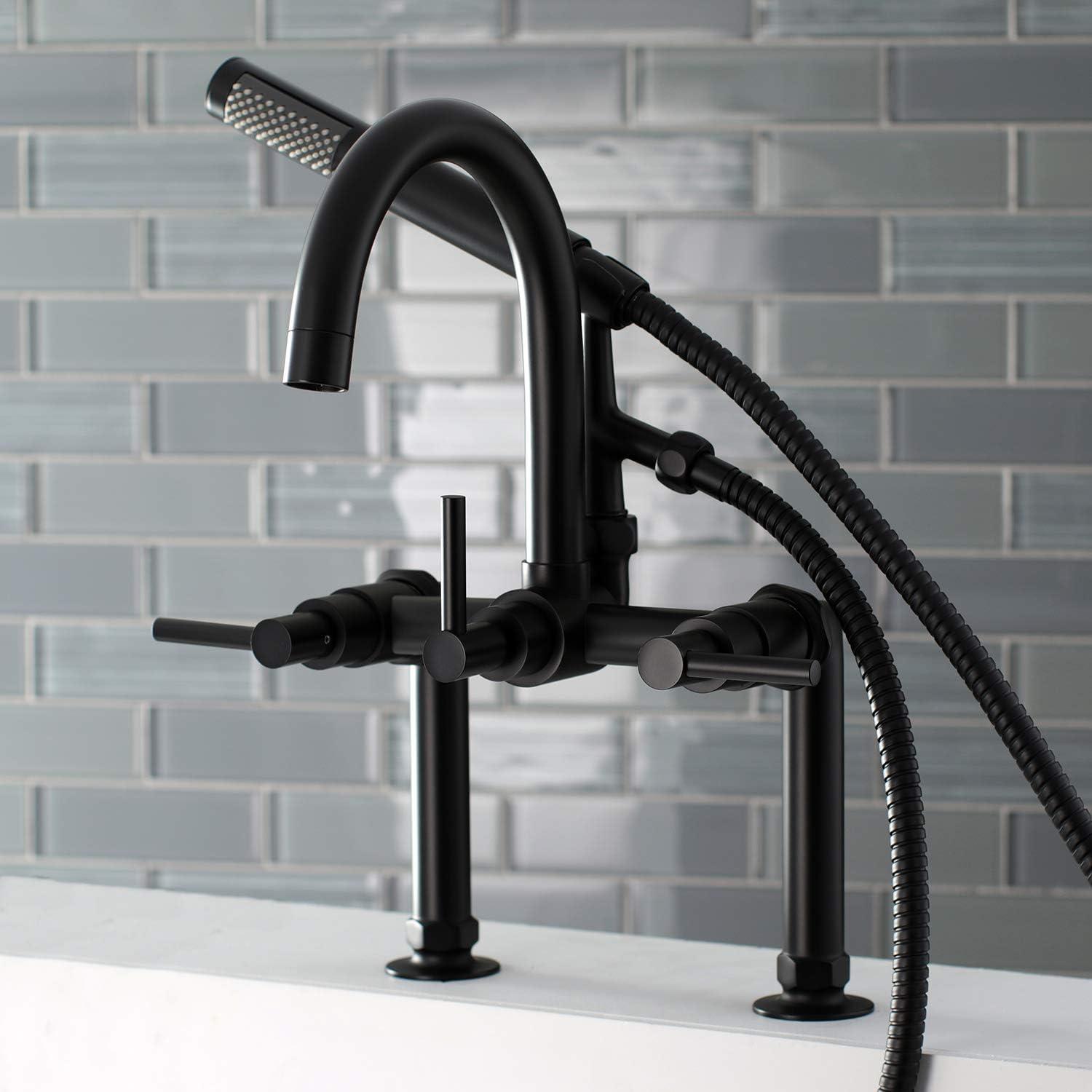 Kingston Brass Concord Three-Handle 2-Hole Deck Mount Clawfoot Tub Faucet with Hand Shower