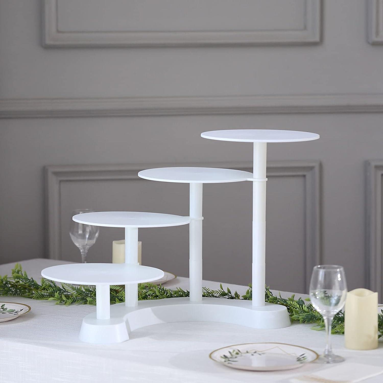 4-Tier Half Moon White Plastic Cake Dessert Stand, 4-Shelf Cupcake Display - 17" Tall