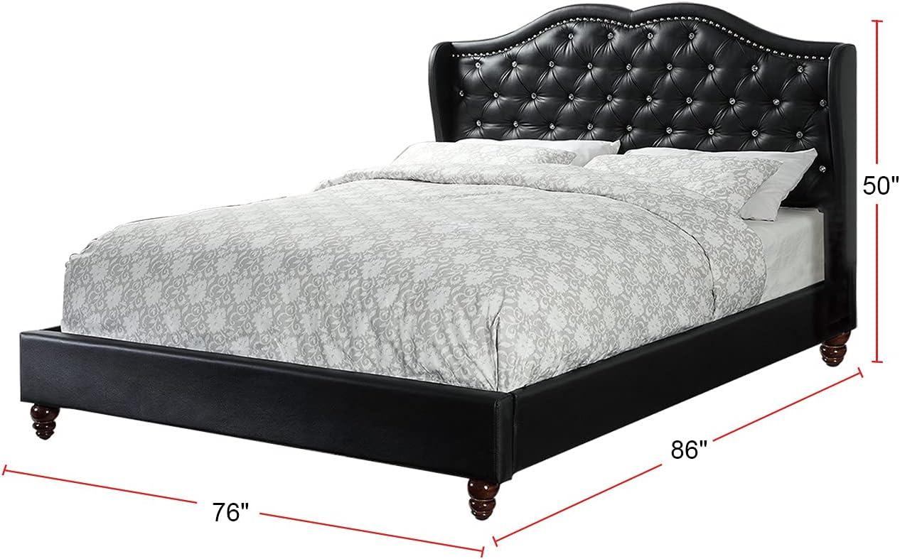 California King Black Faux Leather Upholstered Bed with Tufted Headboard