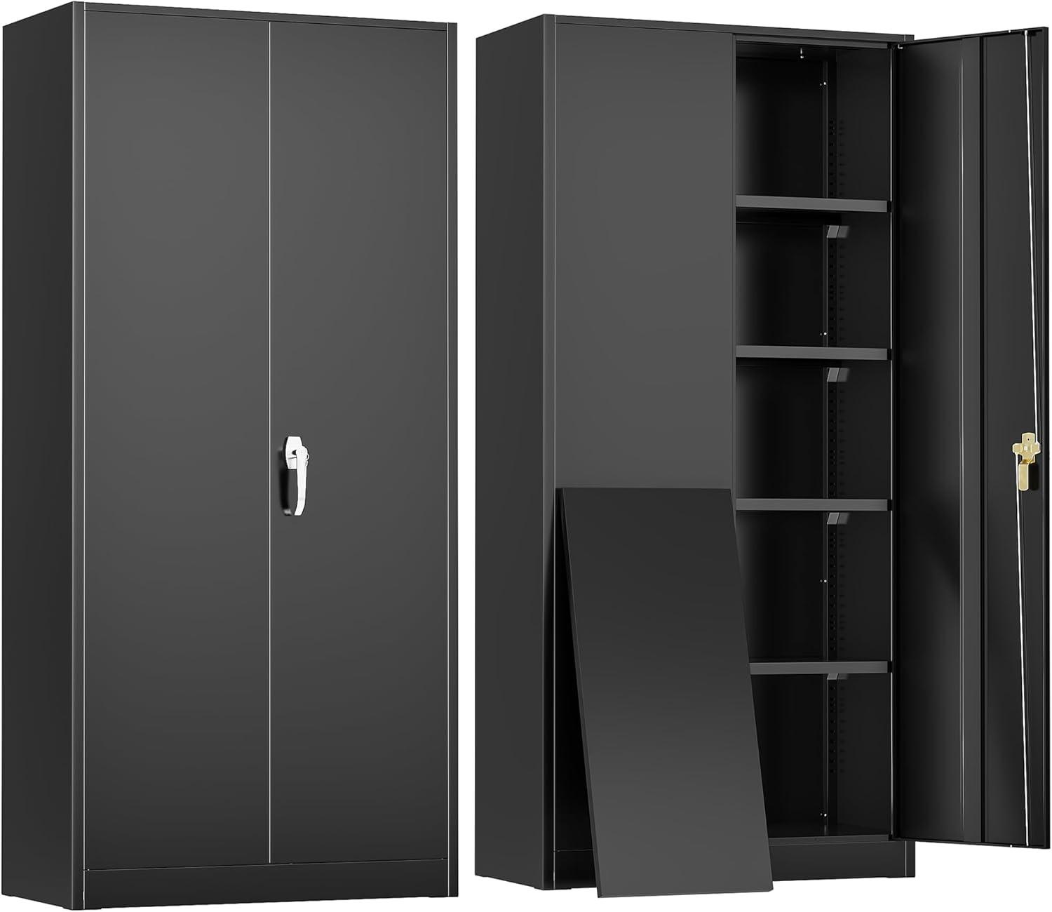 Greenvelly Metal Storage Cabinet with Lock, 72" H Black Metal Garage Storage Cabinet with Doors and 4 Shelves, Lockable Steel Tool Cabinets for Garage, Home, Office, Shop, School(36" W x 18" D)