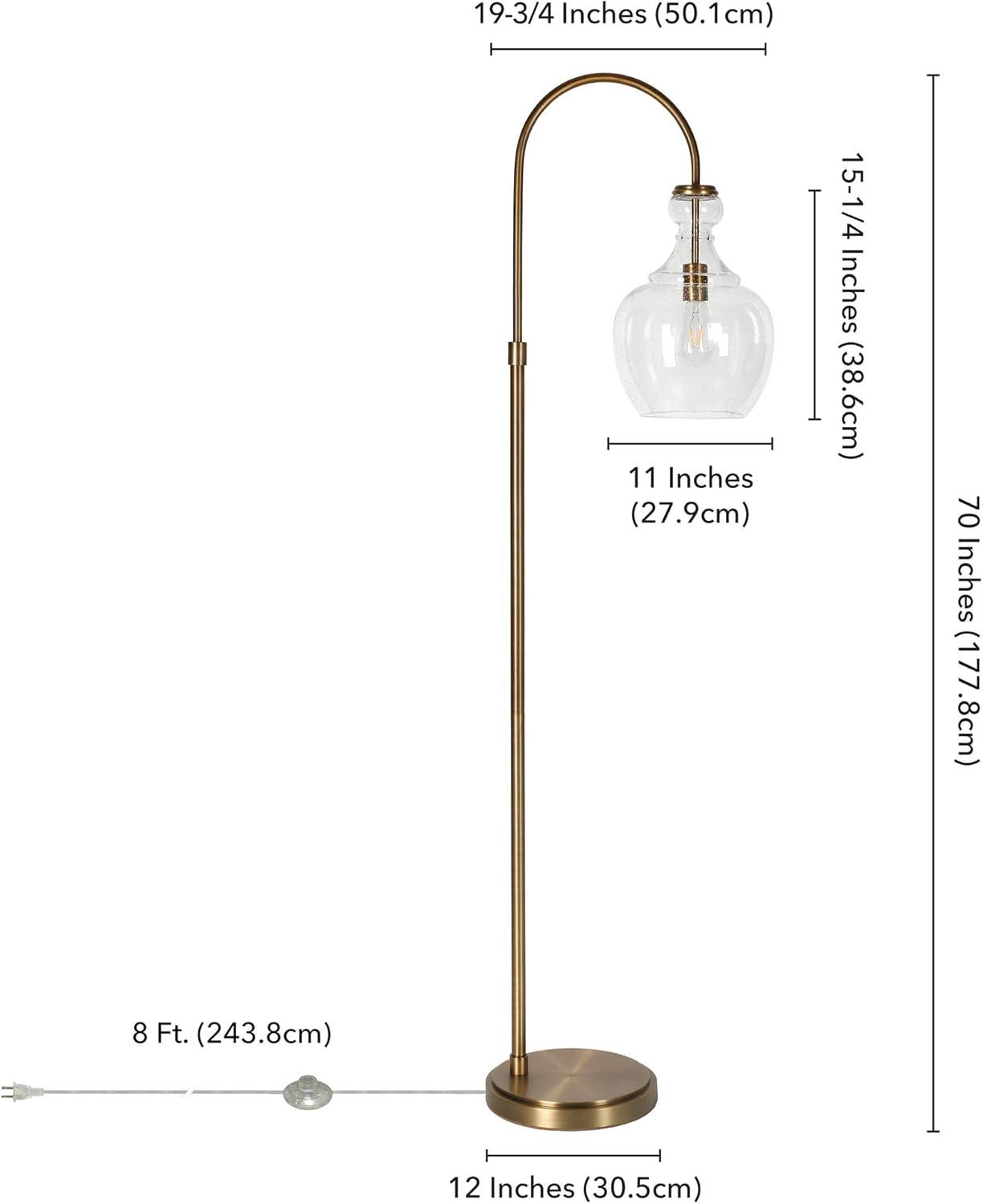 Evelyn&Zoe Verona Arc Floor Lamp with Glass shade in Brass/Seeded