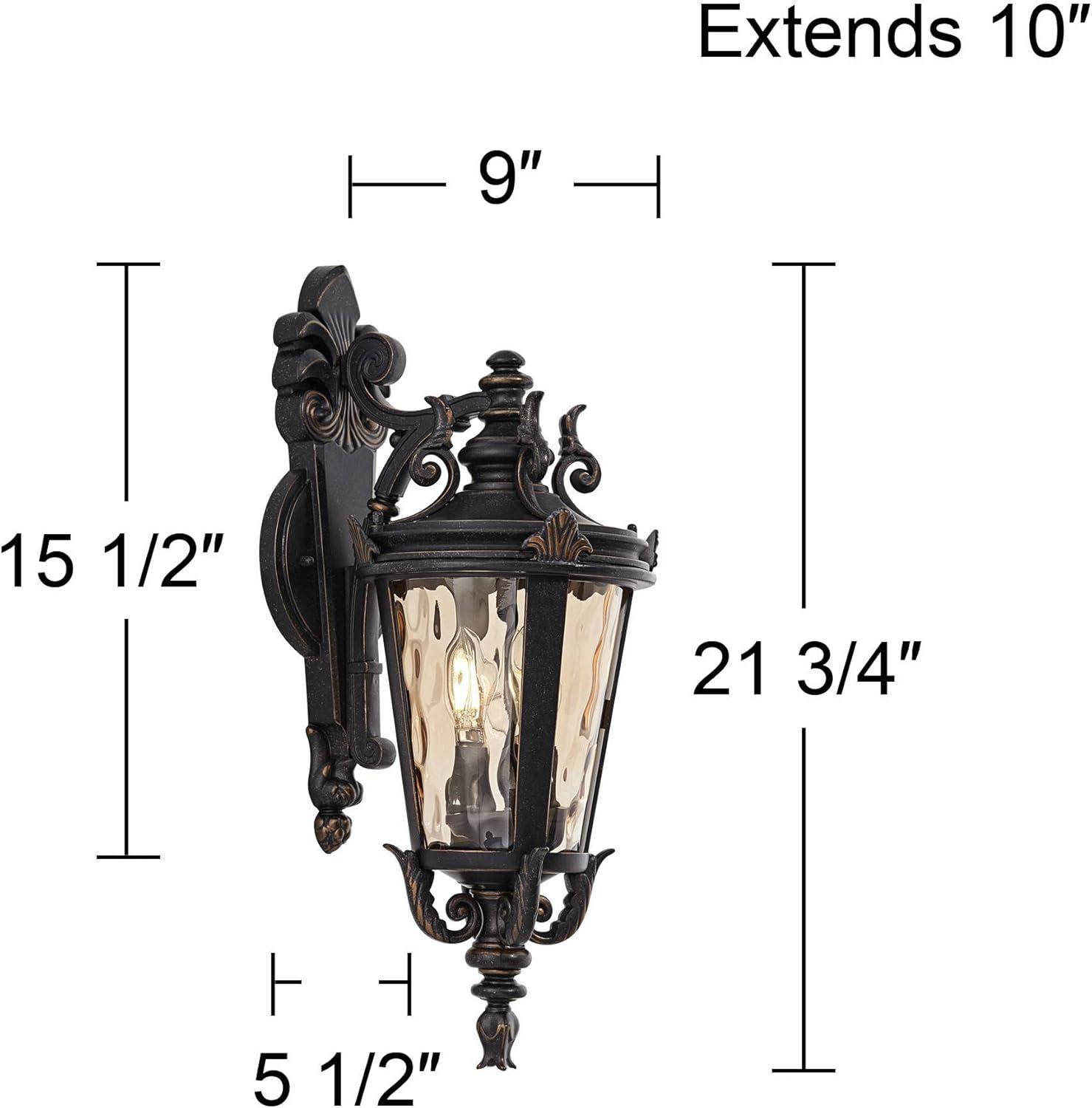 John Timberland Casa Marseille Rustic Outdoor Wall Light Fixture Valencia Bronze Scroll 21 3/4" Champagne Hammered Glass for Post Exterior Barn Deck