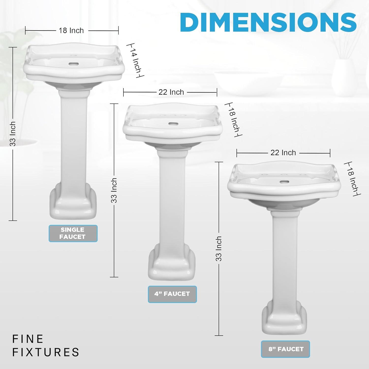 White Ceramic Pedestal Sink with 3-Hole Faucet