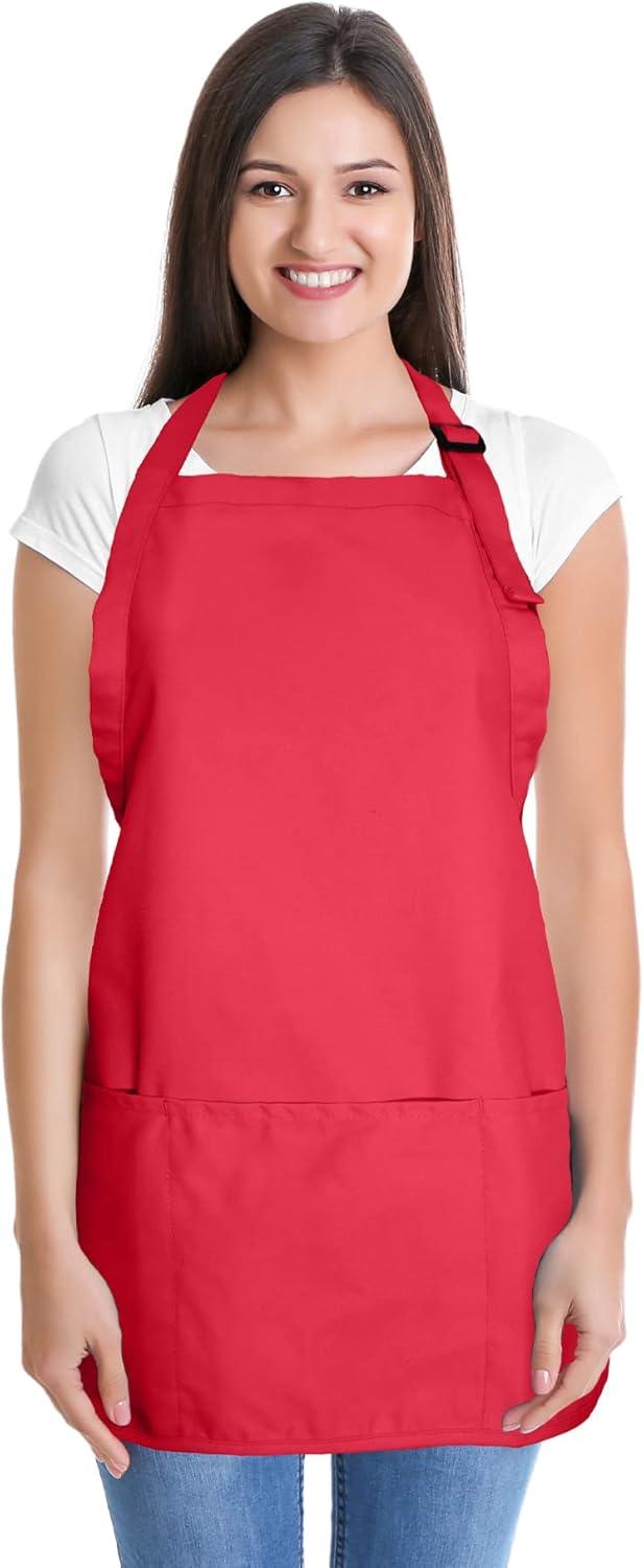 Dalix Waist Aprons Commercial Restaurant Home Bib Spun Poly Cotton Kitchen (3 Pockets) in Royal Blue