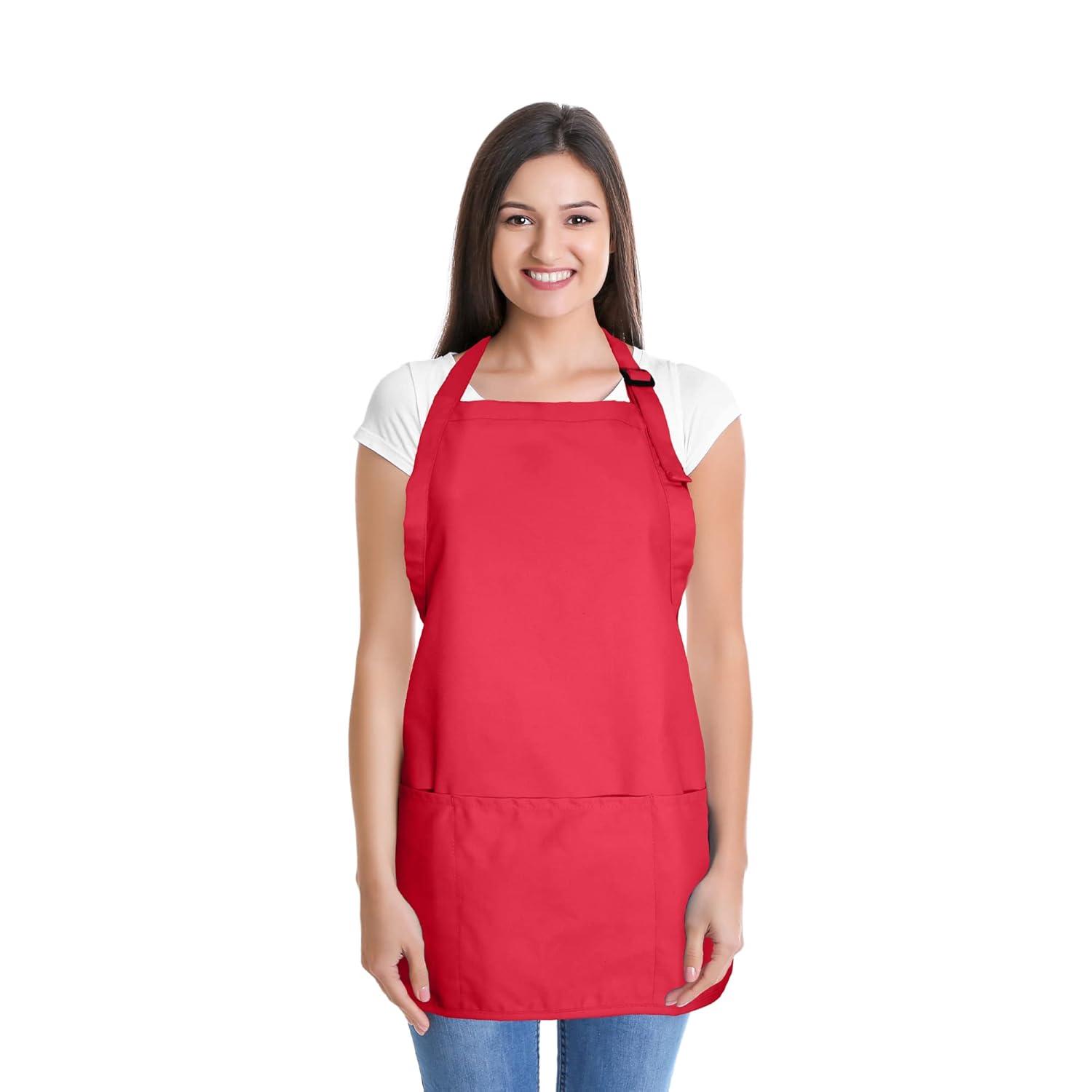 Dalix Waist Aprons Commercial Restaurant Home Bib Spun Poly Cotton Kitchen (3 Pockets) in Royal Blue