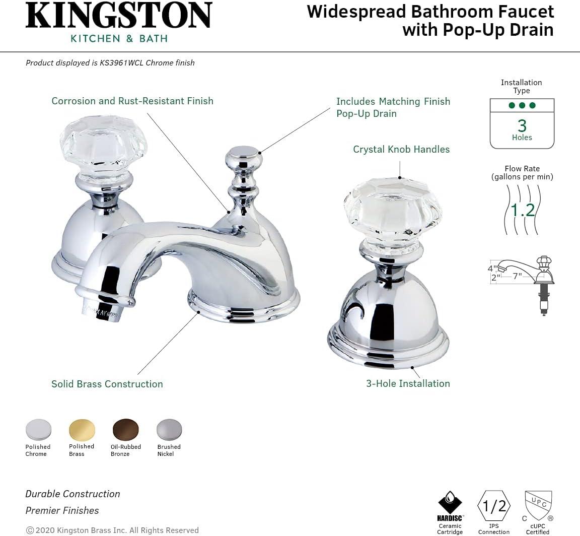 Kingston Brass Celebrity Two-Handle 3-Hole Deck Mount Widespread Bathroom Faucet with Brass Pop-Up Drain