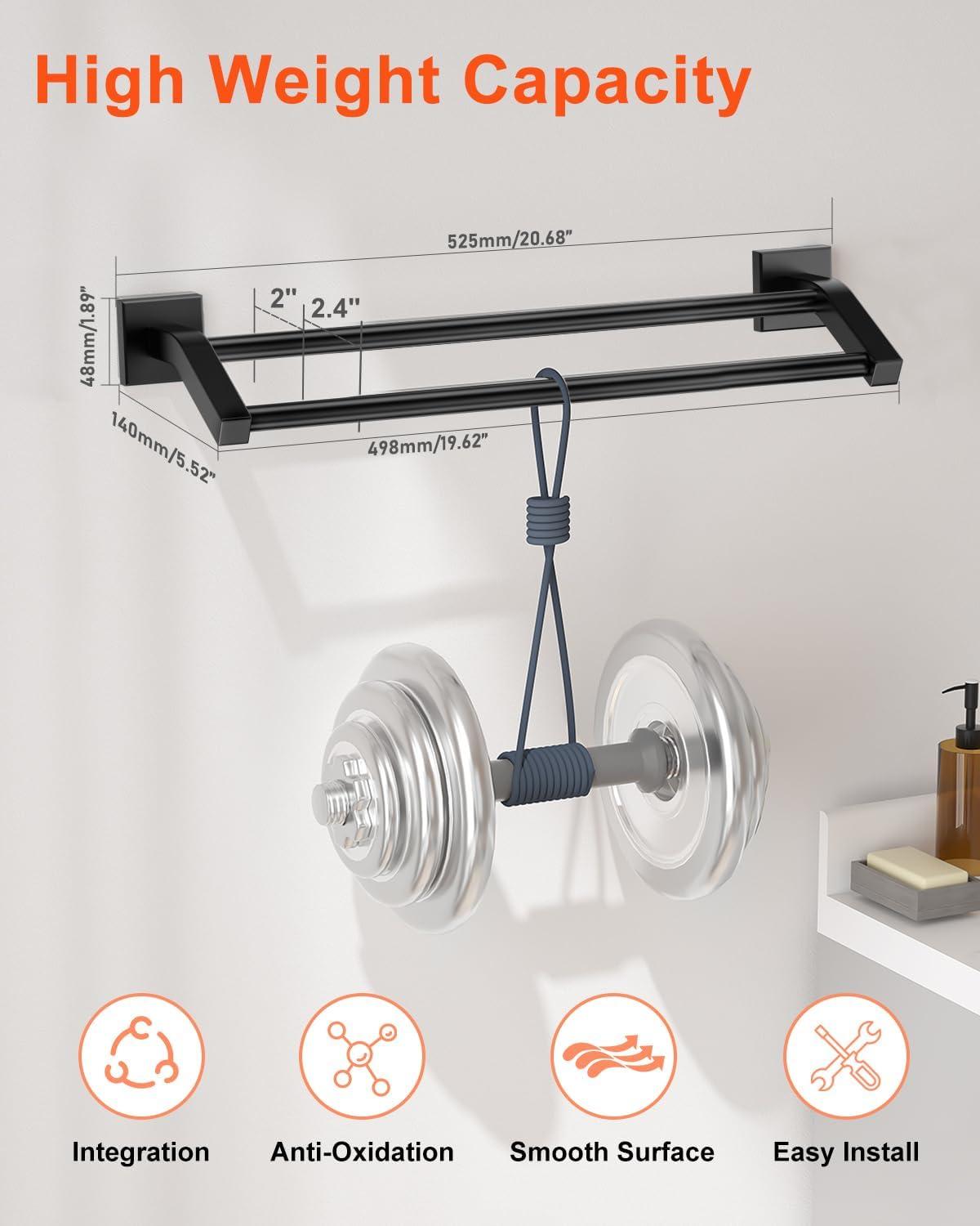 Alise Bath Double Towel Bars Towel Racks for Bathroom,Wall Mount Towel Holder 20-Inch Heavy Duty SUS304 Stainless Steel Towel Hanger Rail,GK9500-B Matte Black