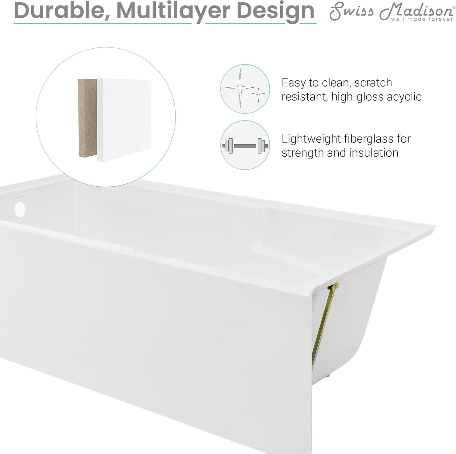 Voltaire 72" x 36" Left-Hand Drain Alcove Bathtub with Apron and Armrest