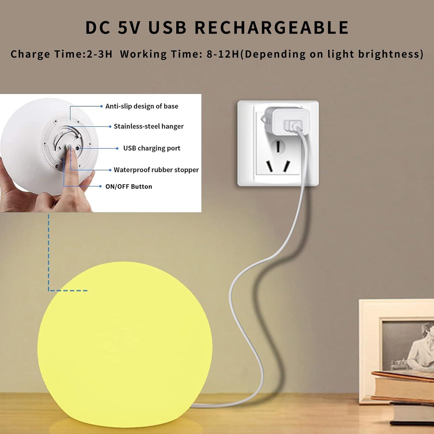 LED Glowing Ball Light, 8-Inch Cordless 16 Color Changing and 4 Light Modes Kids Night Light, Rechargeable & Dimmable Mood Lamp with Remote Control, Perfect for Home Patio Yard Accent Decor