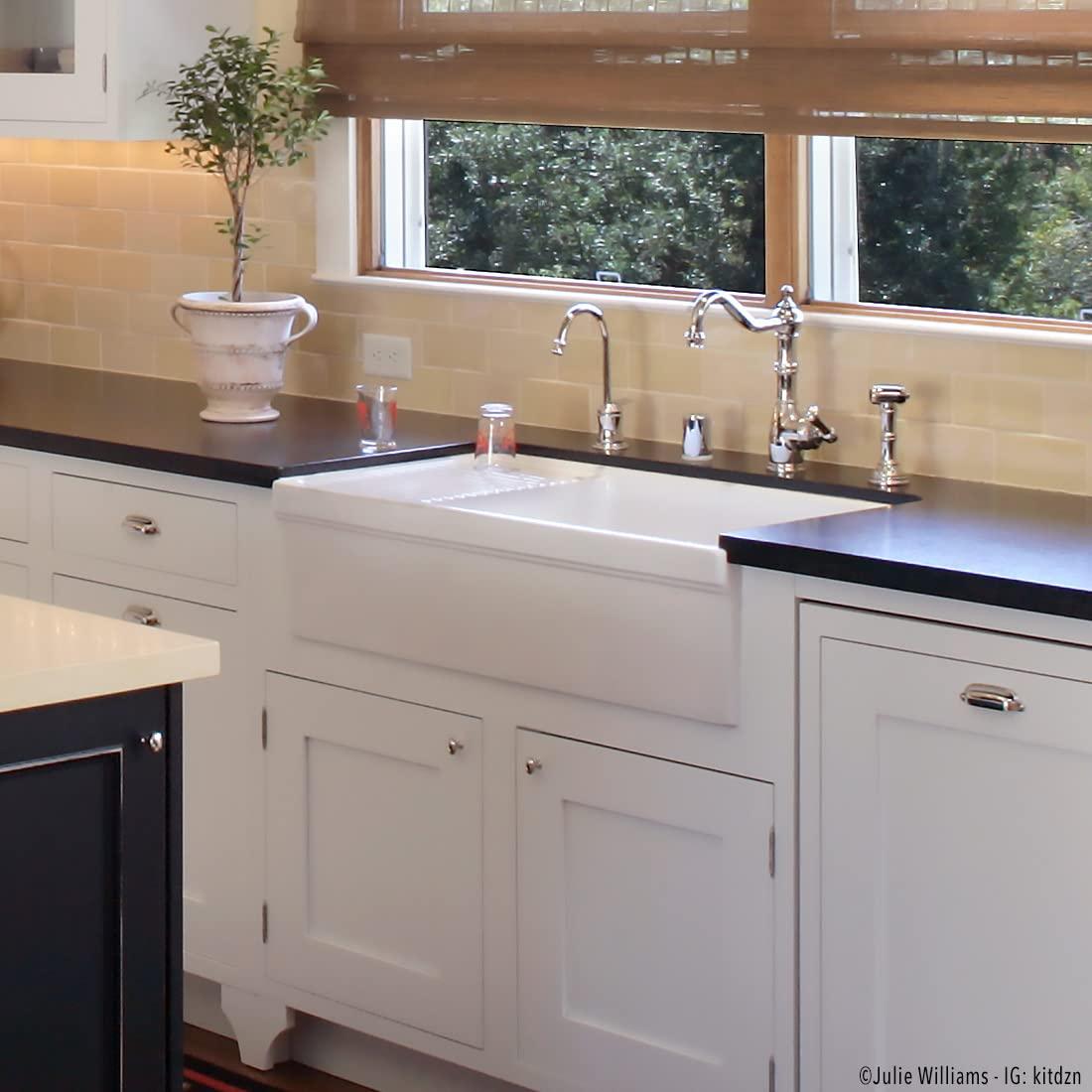 Whitehaus Collection 36” Single Bowl Fireclay Kitchen Sink: Integral Drainboard, Lip Front Apron