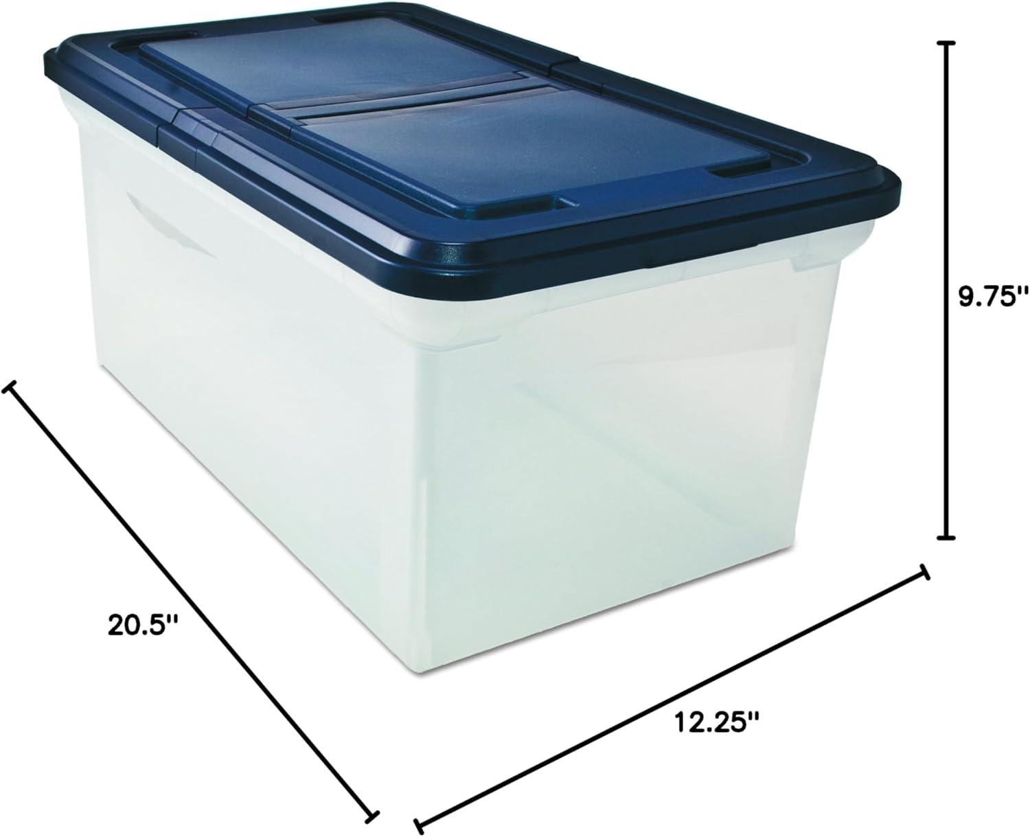 Clear and Navy 23" Plastic File Storage Box with Hinged Lid