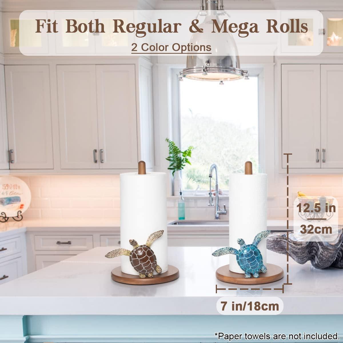 Turtle Paper Towel Holder - Decorative Paper Towel Holders Wooden Cute Decor Sea Turtle Gifts for Women Wood Kitchen Countertop Stand Unique Funny Animal Coastal Ocean Beach House Home Beachy
