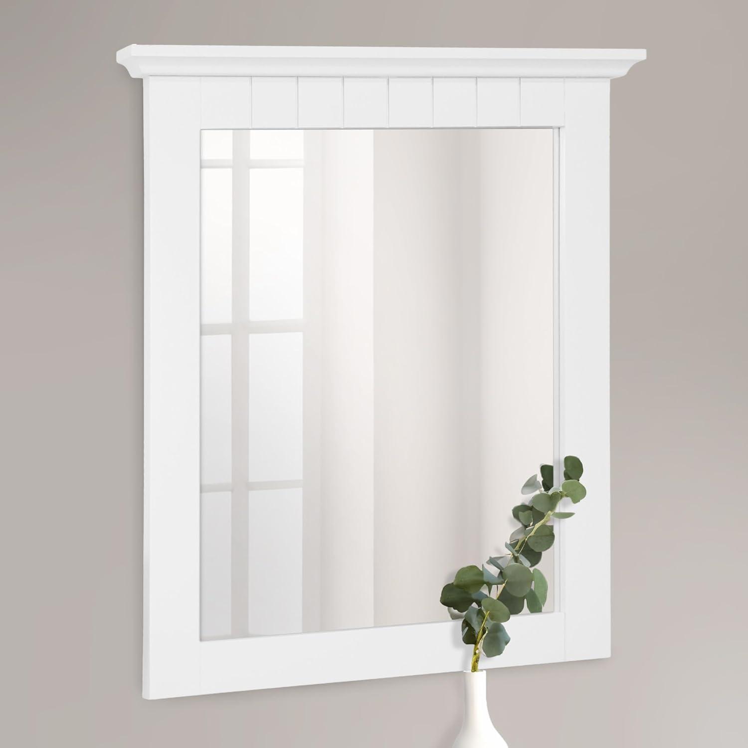 QINBI 541581-WHT Cottage Rectangle Wall Accent Traditional Wood Framed – Living Room, Bedroom, Bathroom Vanity Mirror, 24" H X 21" L, White