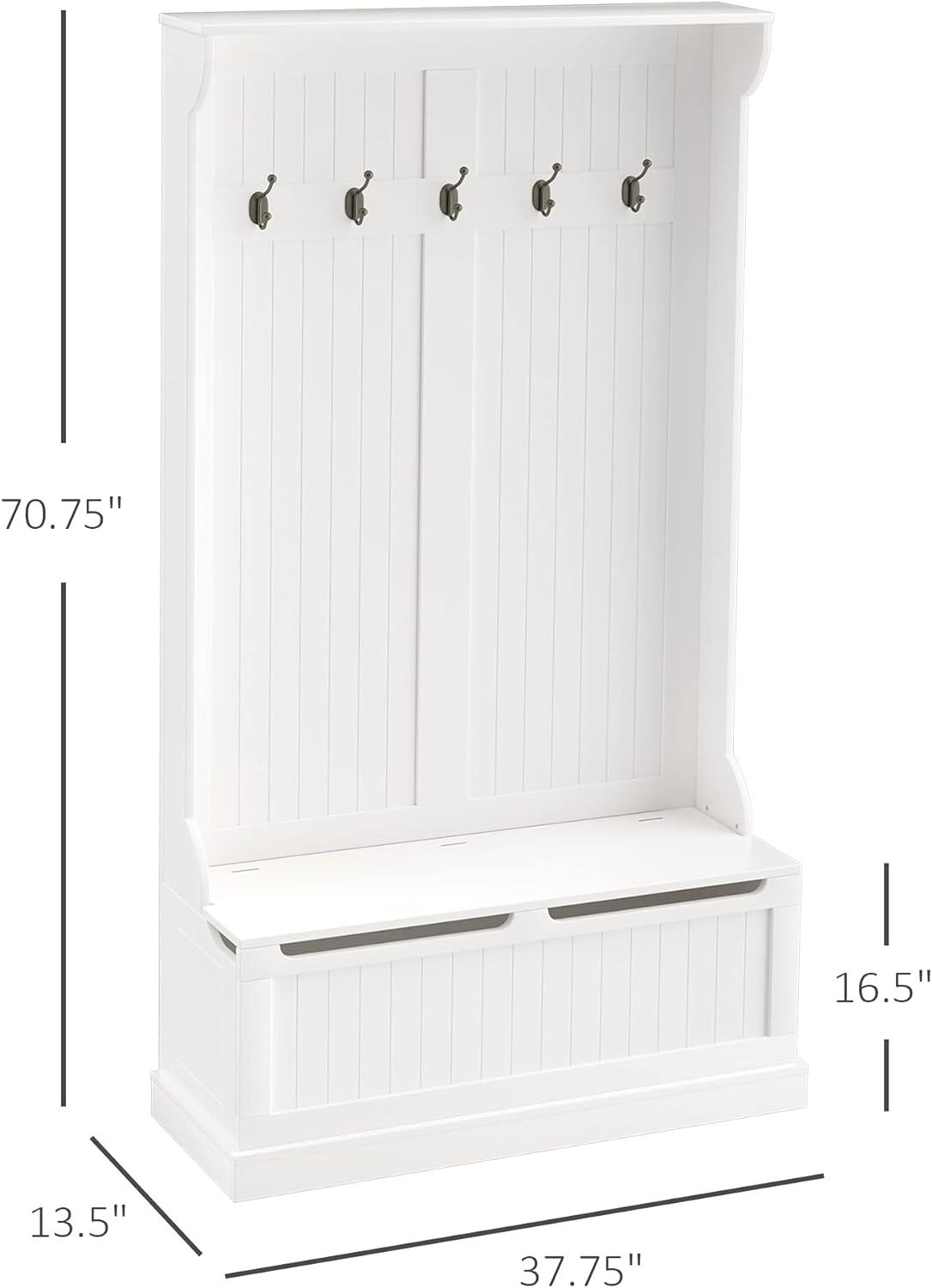 White Hall Tree with Storage Bench and Coat Rack