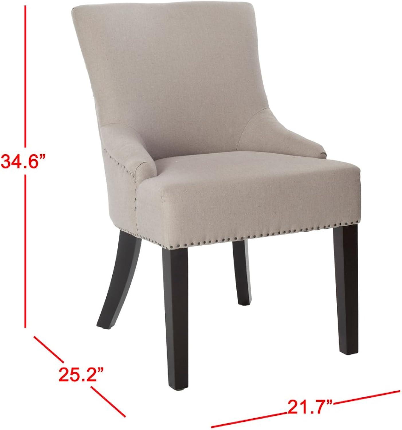 SAFAVIEH Lotus 19''H KD Side Chair Set of 2 Flat Black Nail Head Taupe Linen