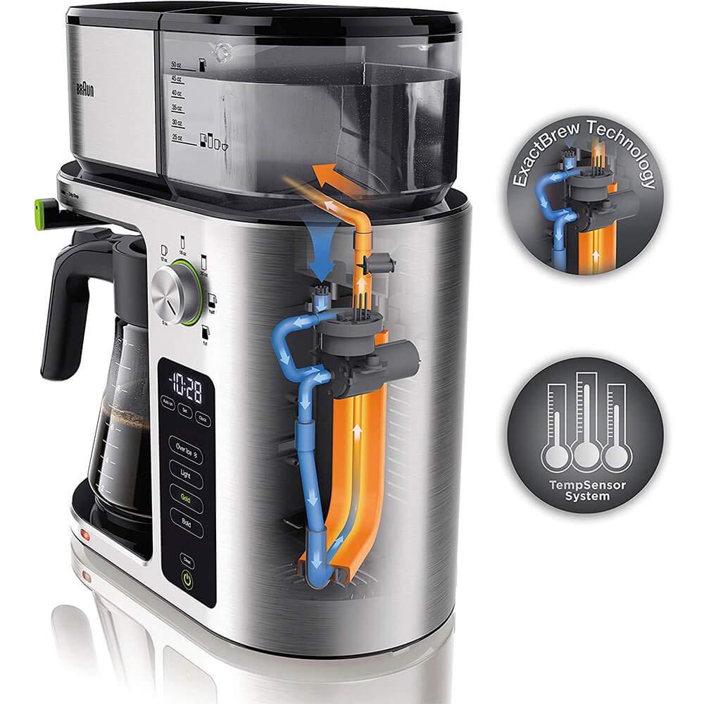 Braun 10-Cup MultiServe SCA Certified Coffee Maker with Internal Water Spout and Glass Carafe in White