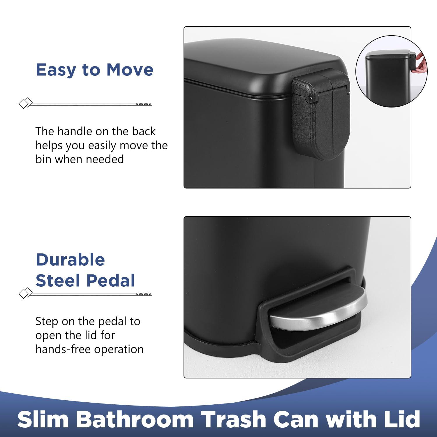 FDW Bathroom Trash Can With A Lid 1.3 Gallon  (5 L) Small Trash Bin Step Pedal Garbage Can With Removable Bucket Slim For Small Spaces For Bathroom,Bedroom,Kitchen,Office