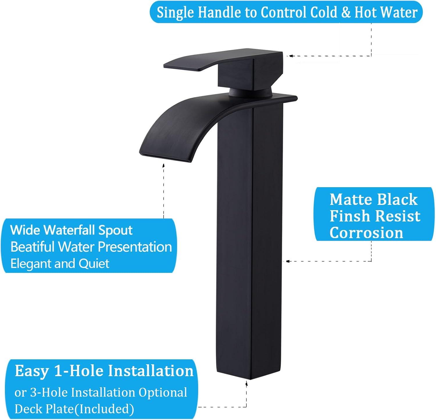 Matte Black Stainless Steel Single Handle Vessel Sink Faucet