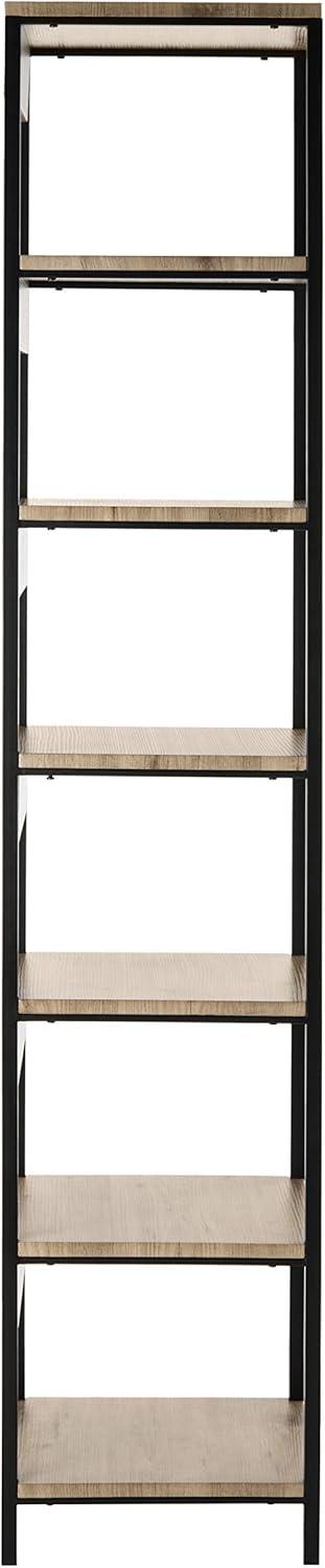 Transitional Oak & Black Iron 7-Tier Etagere - 79"