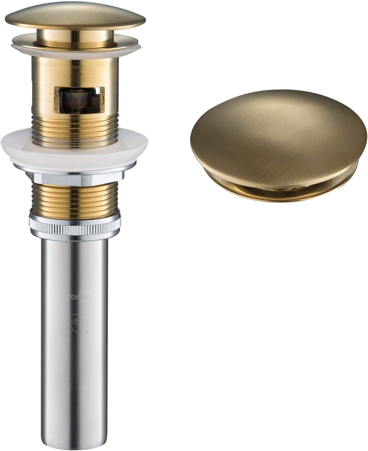 Brushed Gold Brass Pop-Up Bathroom Sink Drain with Overflow