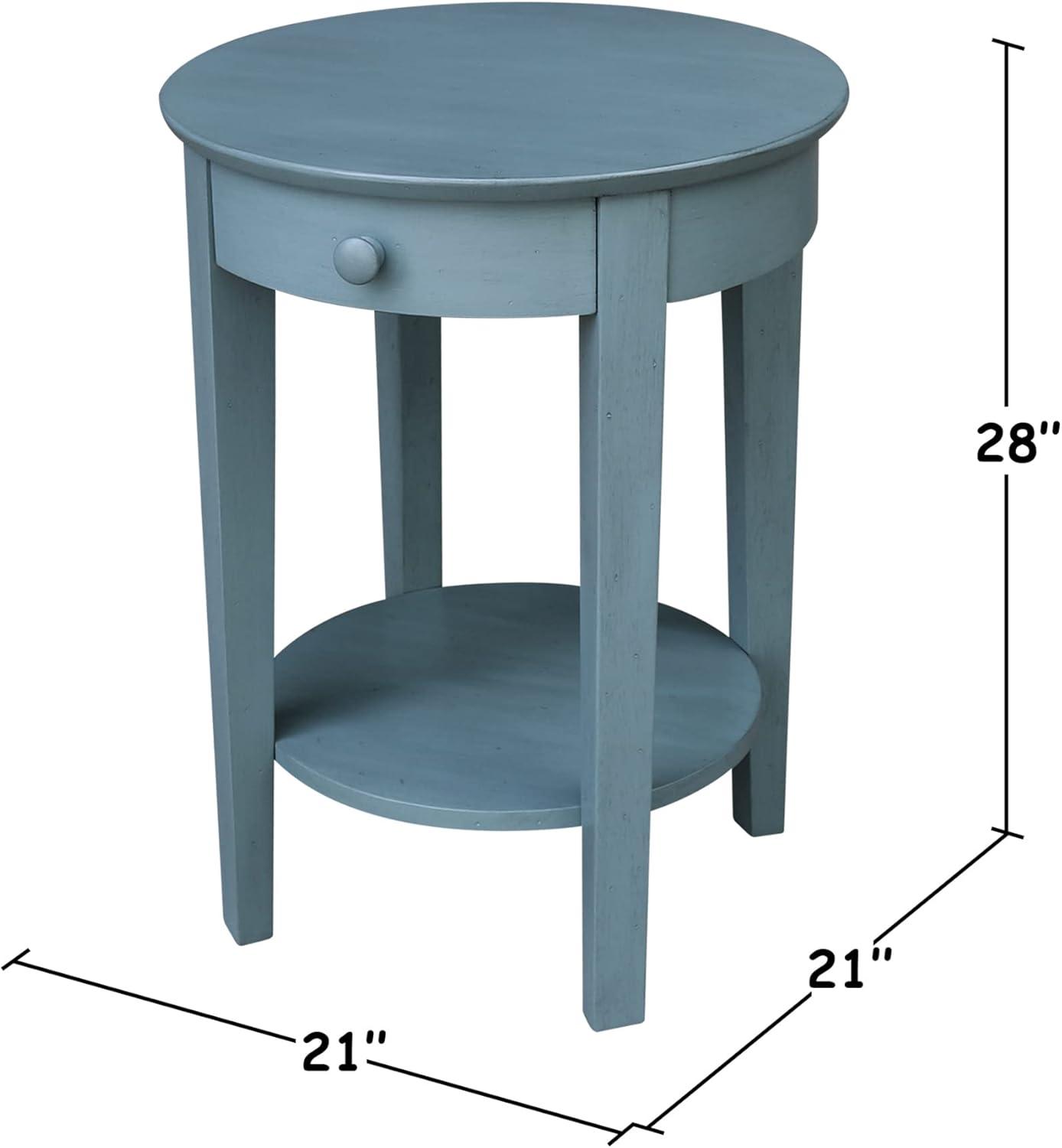 Ocean Blue Round Wooden Accent Table with Storage