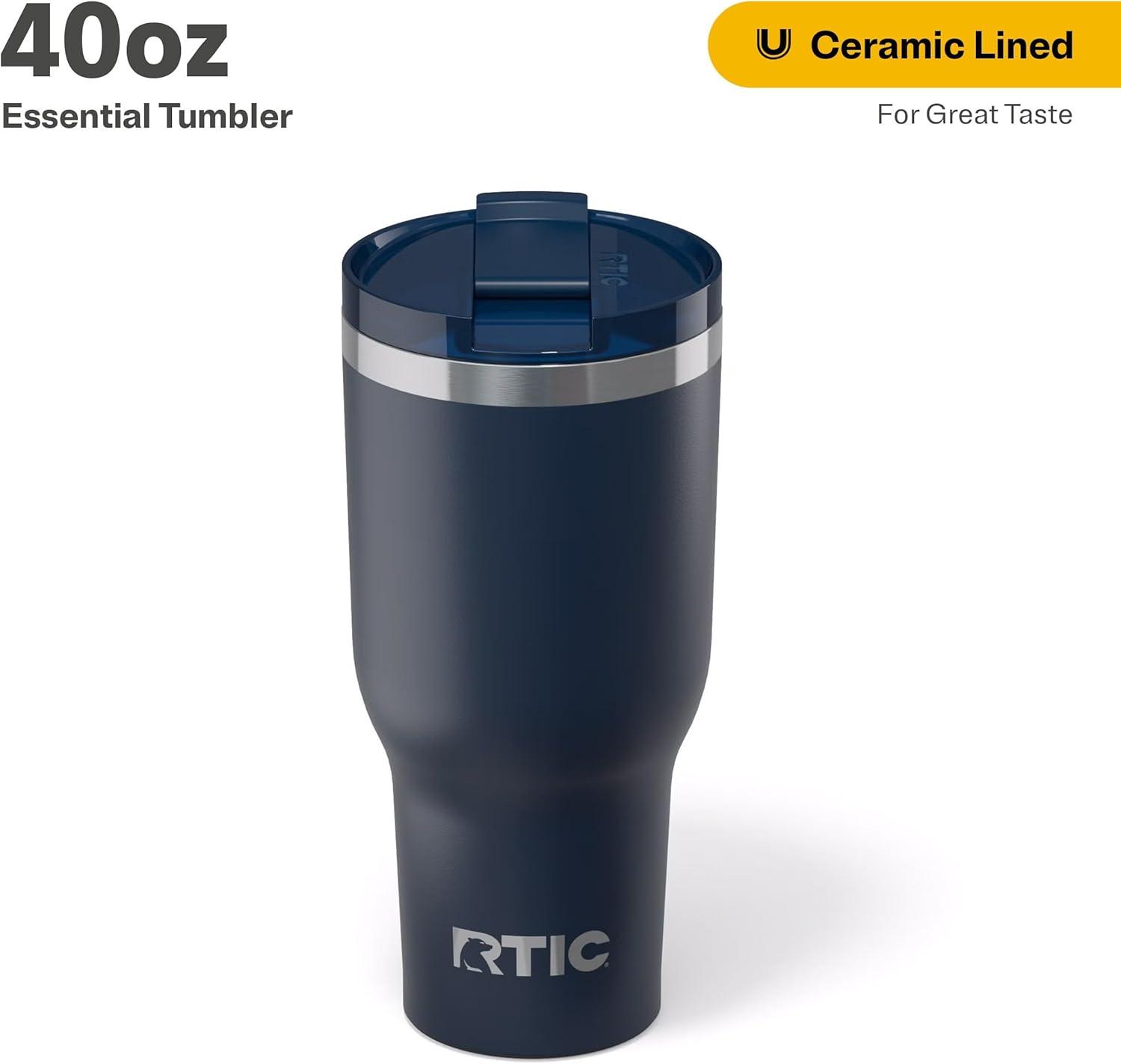 RTIC 40 oz Ceramic Lined Insulated Essential Tumbler, Leak-Resistant Lid, Navy