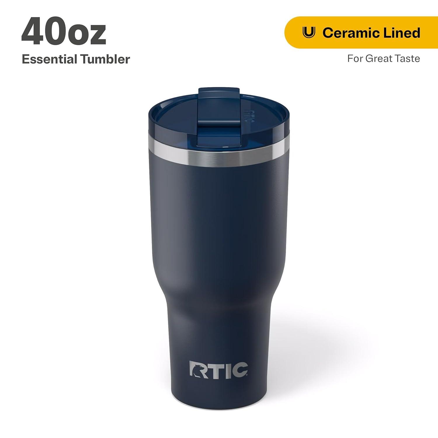 RTIC 40 oz Ceramic Lined Insulated Essential Tumbler, Leak-Resistant Lid, Navy