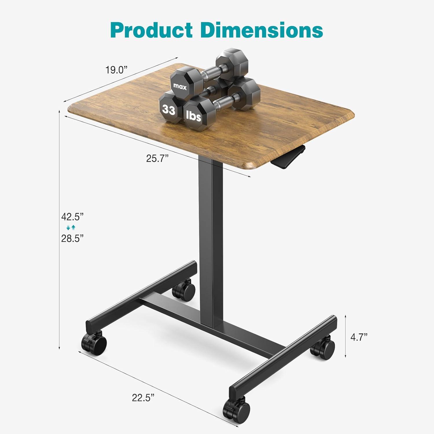 Brown Adjustable Height Rectangular Standing Desk with Wheels