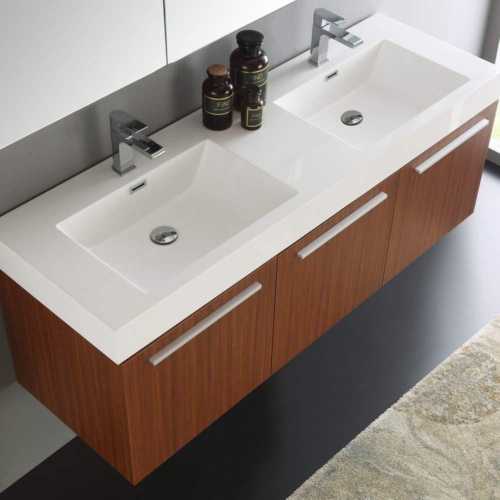Fresca Vista 60'' Wall Mounted Modern Double Bathroom Vanity with Acrylic Vanity Top