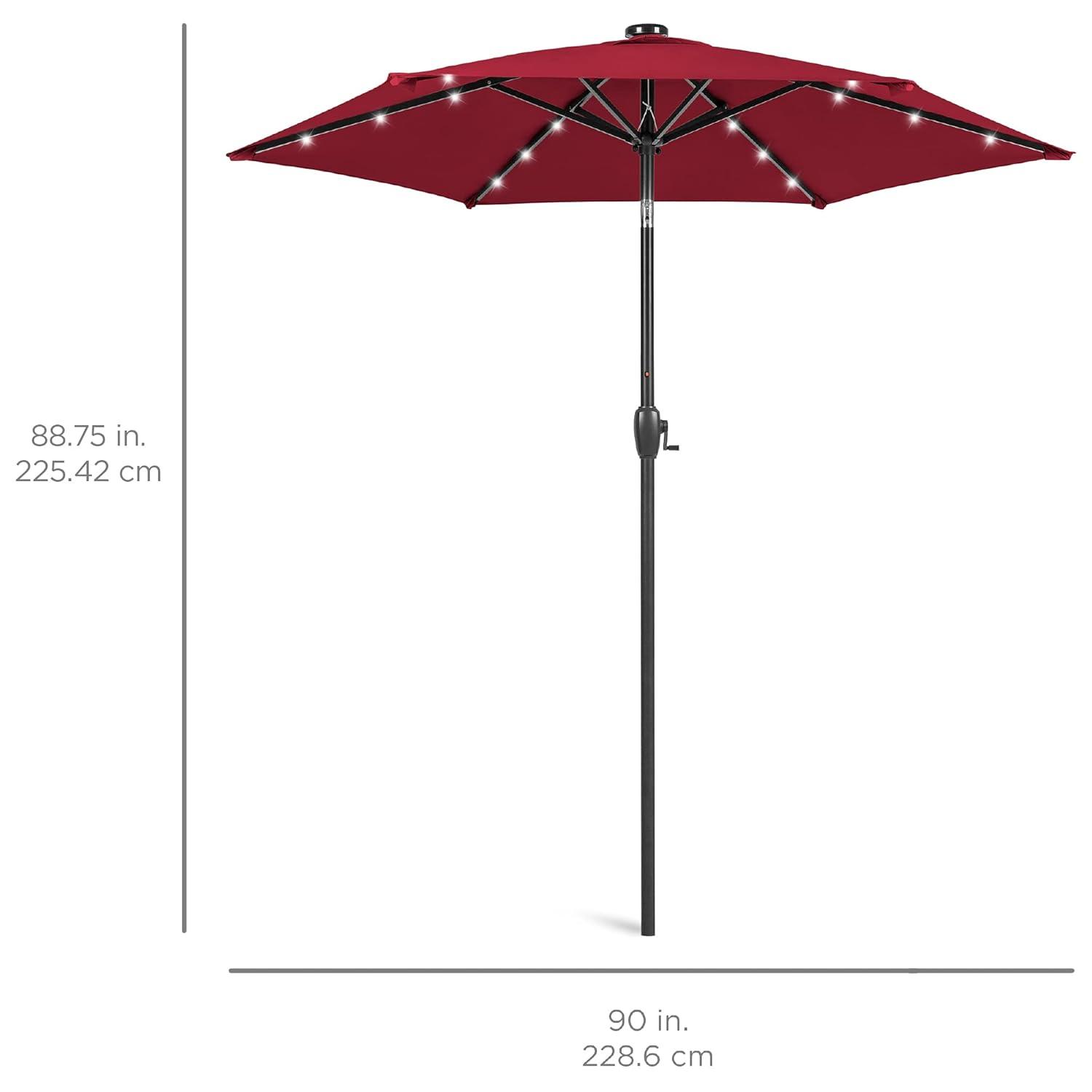 Best Choice Products 7.5ft Outdoor Solar Patio Umbrella for Deck, Pool w/ Tilt, Crank, LED Lights - Burgundy